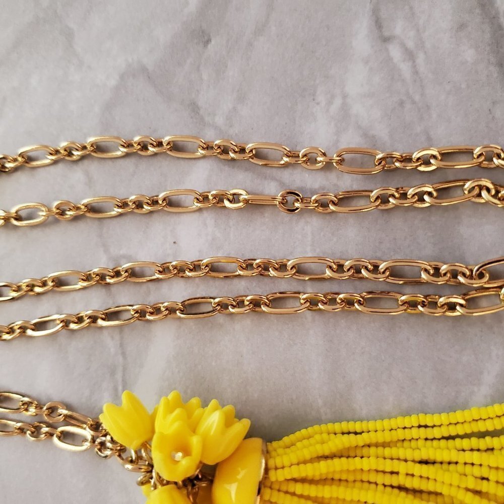 💐 J.Crew Sunny Yellow Flower Floral Beaded Tassel Pendant 💐 - Picture 8 of 13